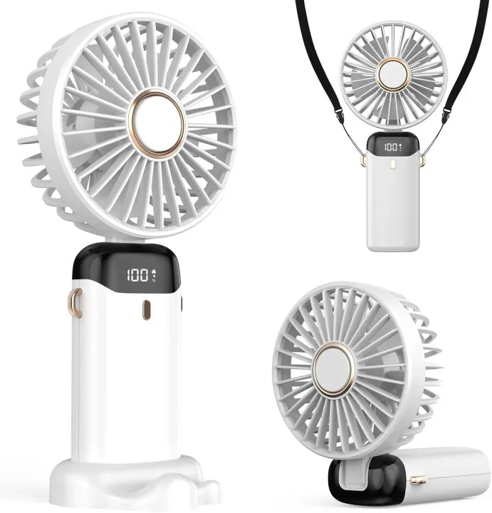 Portable Mini Fan – Handheld & Neck Hanging, 3000mAh, 5-Speed Adjustable