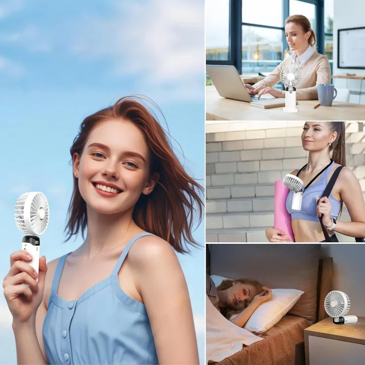 Portable Mini Fan – Handheld & Neck Hanging, 3000mAh, 5-Speed Adjustable