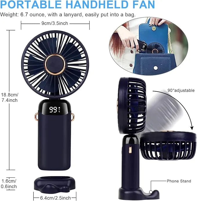 Portable Mini Fan – Handheld & Neck Hanging, 3000mAh, 5-Speed Adjustable