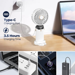 Portable Mini Fan – Handheld & Neck Hanging, 3000mAh, 5-Speed Adjustable
